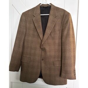 Jos A Bank 100% Camel Hair Tan Check Blazer Traveler's Collection Sport Coat 42R
